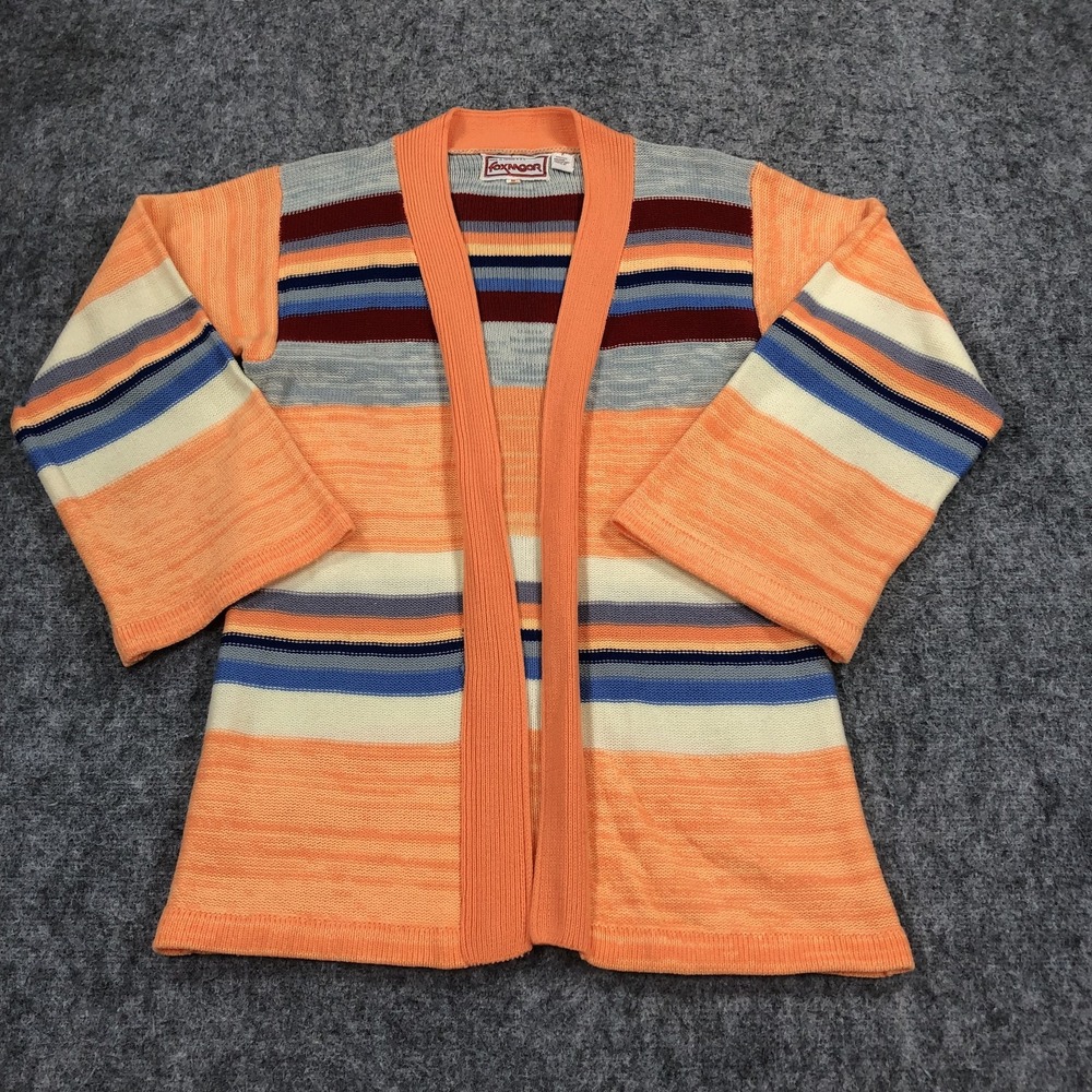 Vintage Foxmoor Cardigan Womens M Multicolor Striped Kimono Open Front Sweater